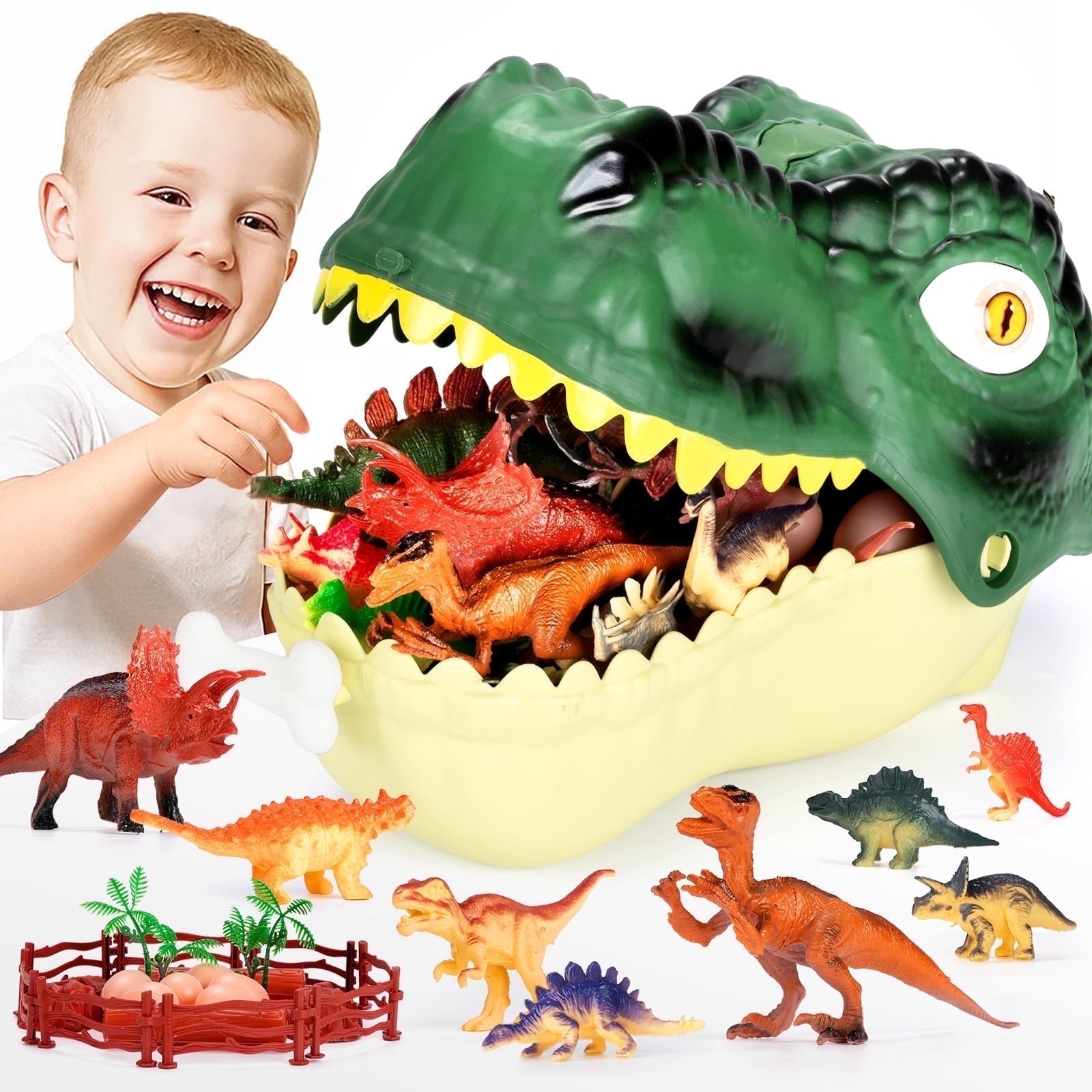 FunMagic Dinosaur Toys for Kids 3-6,45PCS Realistic Jurassic Dinosaurs Figures with Eggs&Trees&Fence,Dino World Playset, Gift for Toddler Boys & Girls